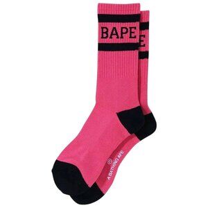 BAPE Stripe Crew Socks Pink Black | A Bathing Ape